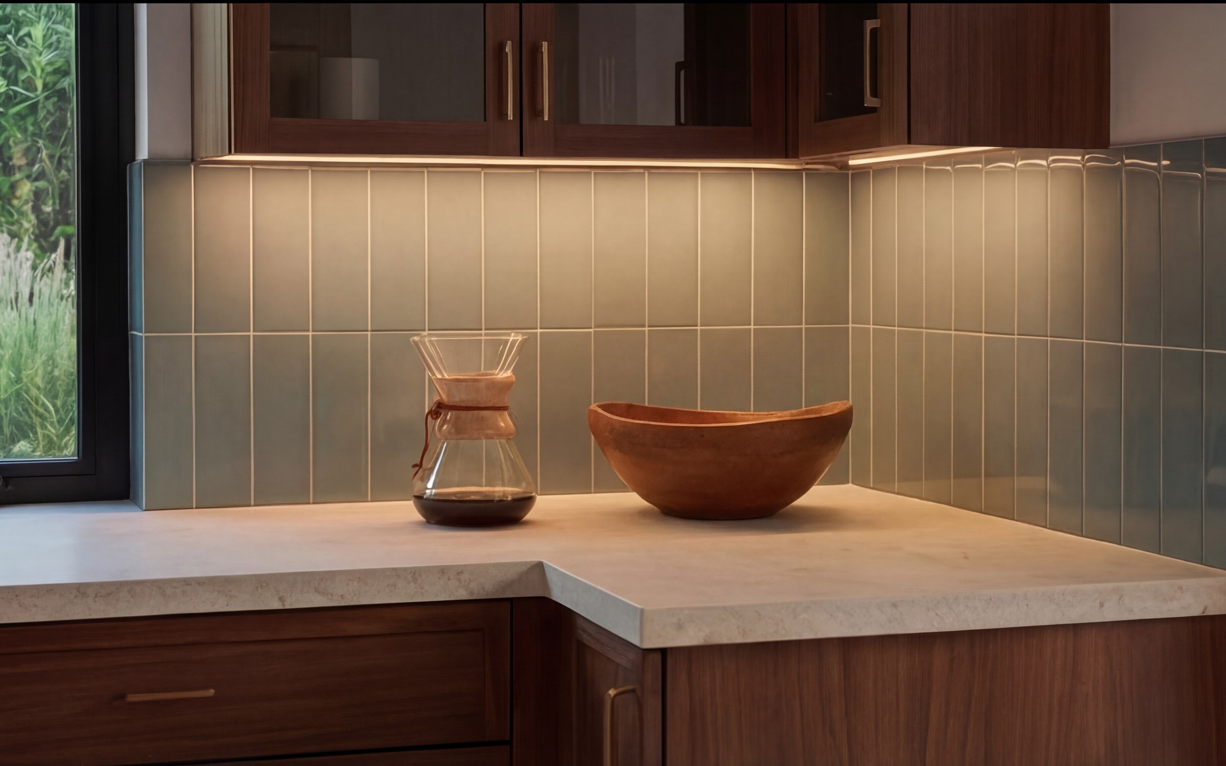 Midcentury kitchen — counter return and tile