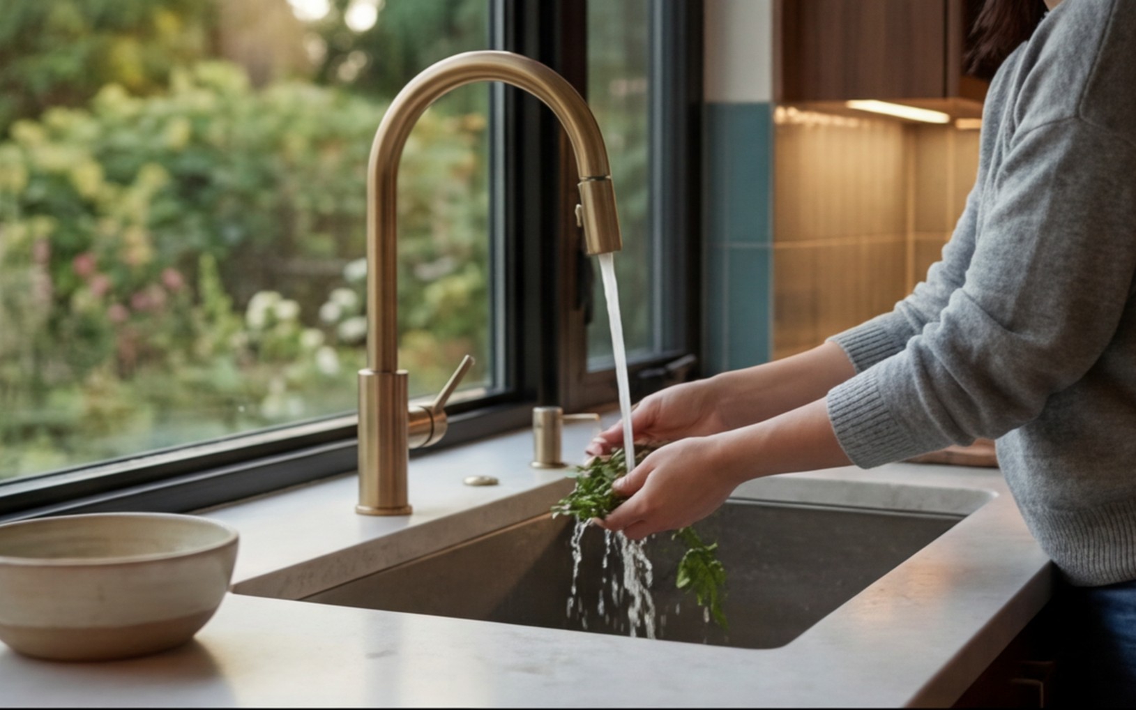 Midcentury kitchen — faucet and sink detail
