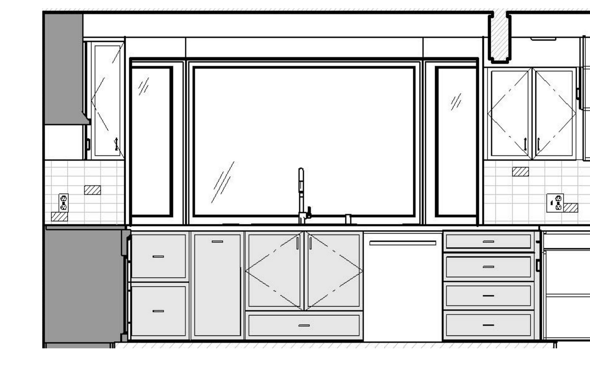 Midcentury kitchen — the same view as an elevation drawing